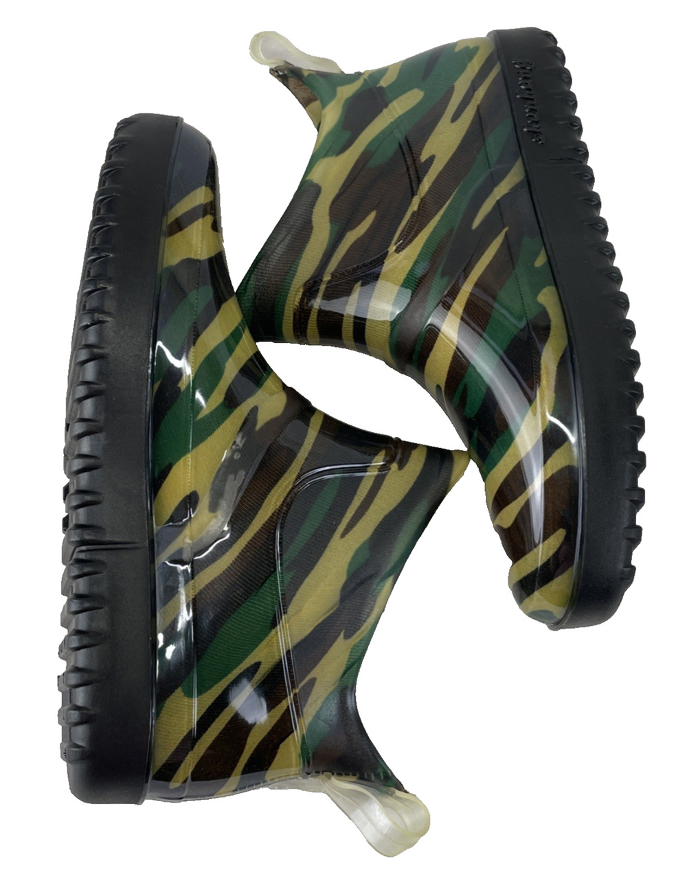 Glossy Green Camo Ankle Rain Boot Garden Slip Resist Waterproof PVC E42 W11.5 M9